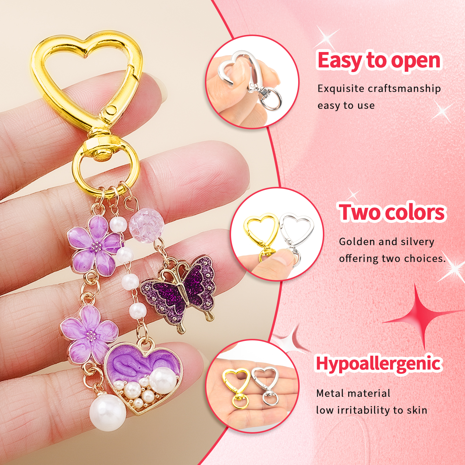 10pcs Metal Heart Lobster Claw - огляд і ціна Jewelry Making Rings