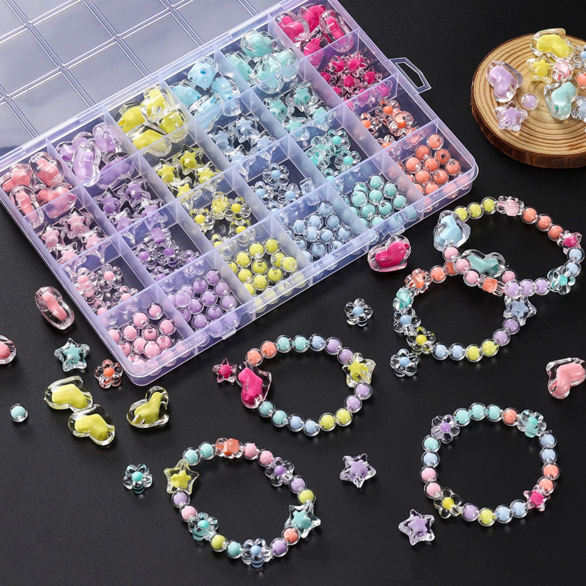 174pcs/Box Heart Acrylic Beads - огляд і ціна Jewelry Making For Kids