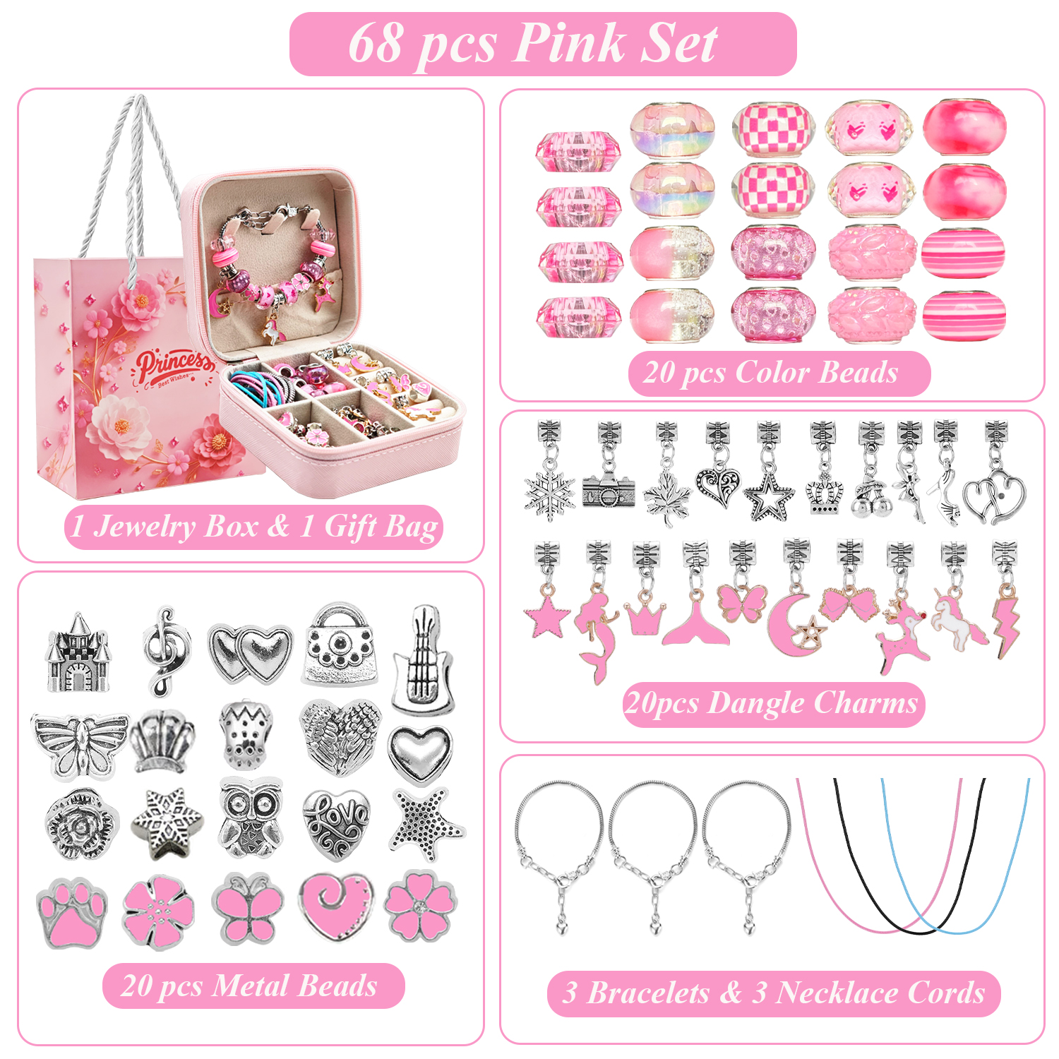 68pcs pink beaded jewelry set, - огляд і ціна Jewelry Making Charms